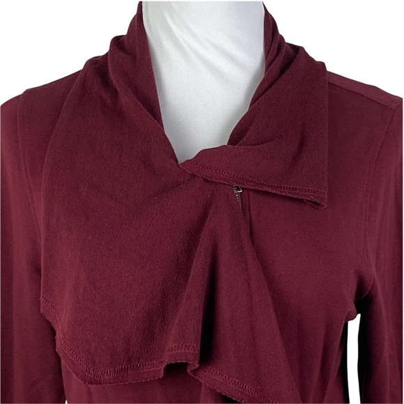 Meesh & Mia Burgundy Wine Shawl Waterfall Neckline Full Zip Blouse Women's M - Picture 4 of 12